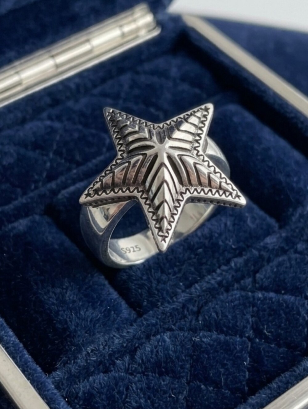 925 Sterling Silver Adjustable Chunky Statement Star Ring